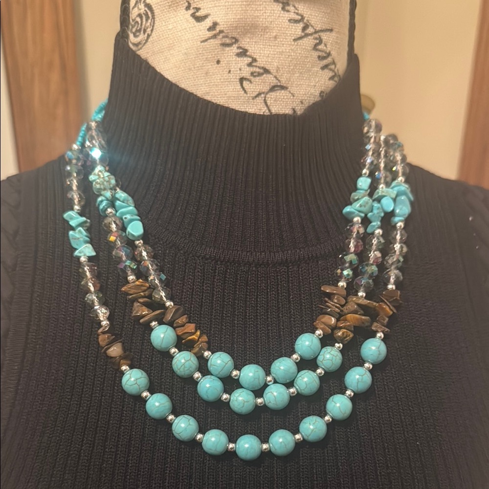 Turquoise and Brown Beaded Necklace
